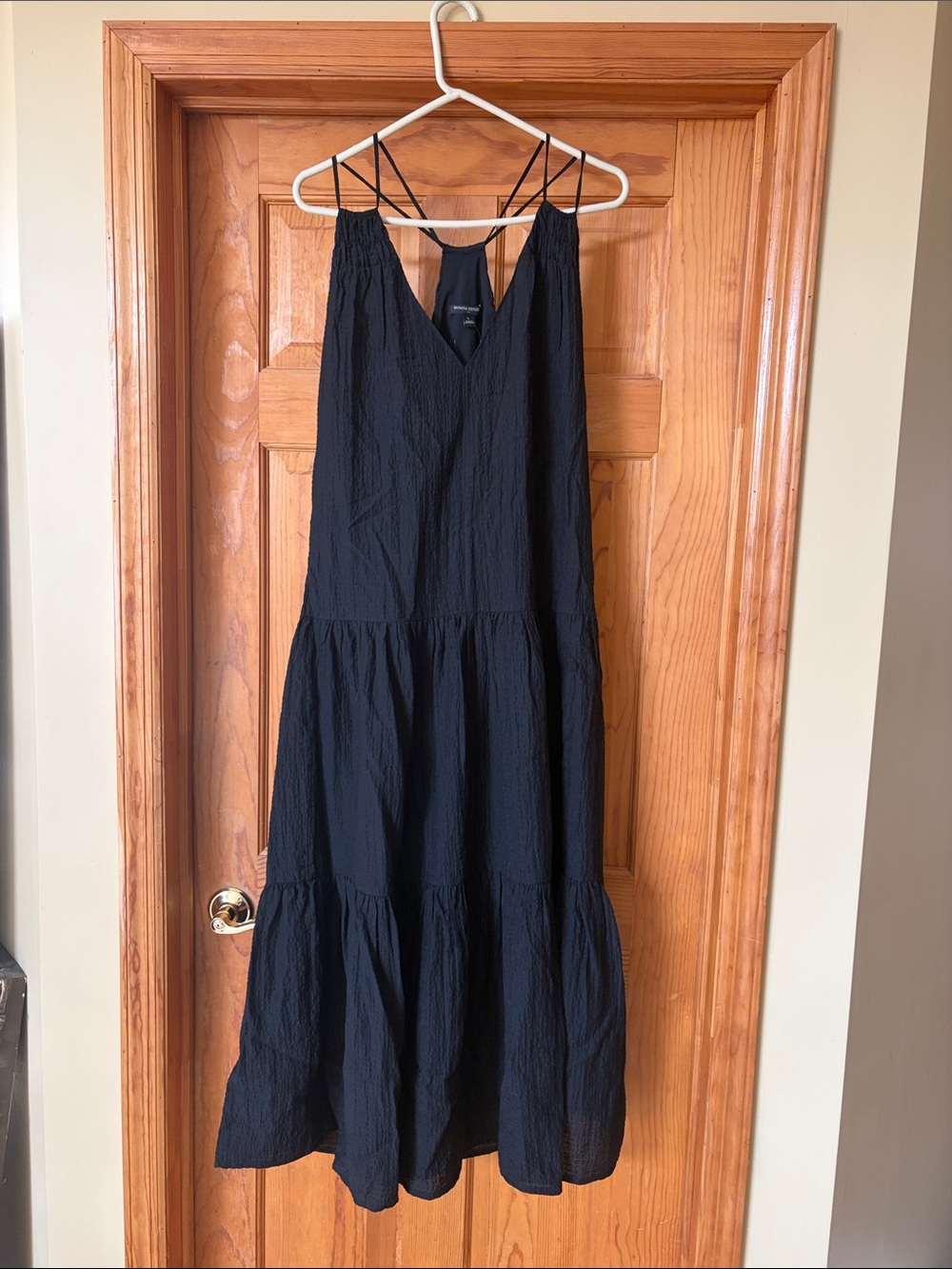 Banana Republic Black V-Neck Tiered Maxi Dress with Strappy Back